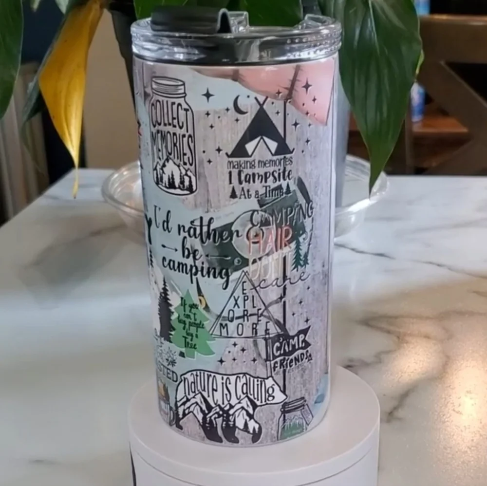 Happy Camper Camping Quotes 4 in 1 Can Cooler 14oz Tumbler 🎉sale